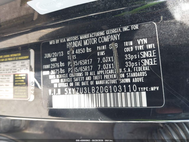 Aukcja sprzedaży 2013 Hyundai Santa Fe Sport, vin: 5XYZU3LB2DG103110, numer aukcji: 45995963