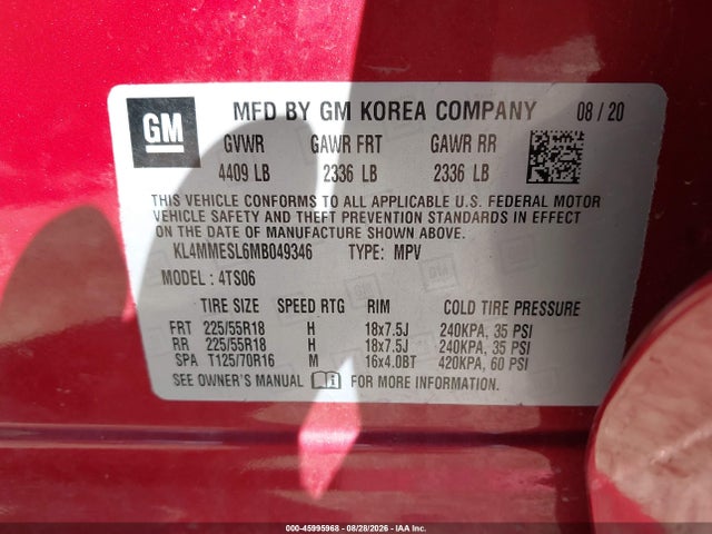 2021 Buick Encore Gx Awd Select მანქანა იყიდება აუქციონზე, vin: KL4MMESL6MB049346, აუქციონის ნომერი: 45995968
