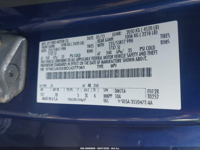 Продаж на аукціоні авто 2013 Ford Escape Se, vin: 1FMCU0GX8DUD77061, номер лоту: 45995988
