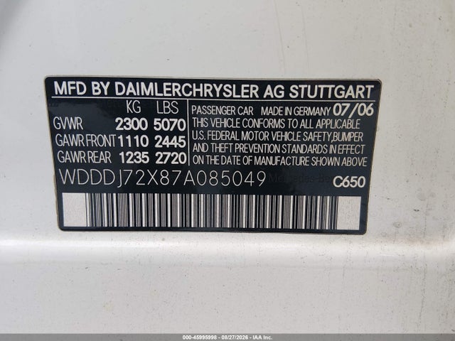 Продаж на аукціоні авто 2007 Mercedes-benz Cls 550, vin: WDDDJ72X87A085049, номер лоту: 45995998
