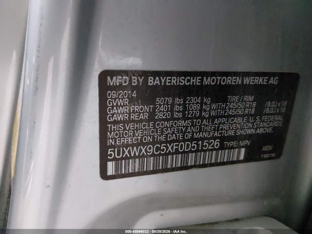 5UXWX9C5XF0D51526 BMW X3 Xdrive28i