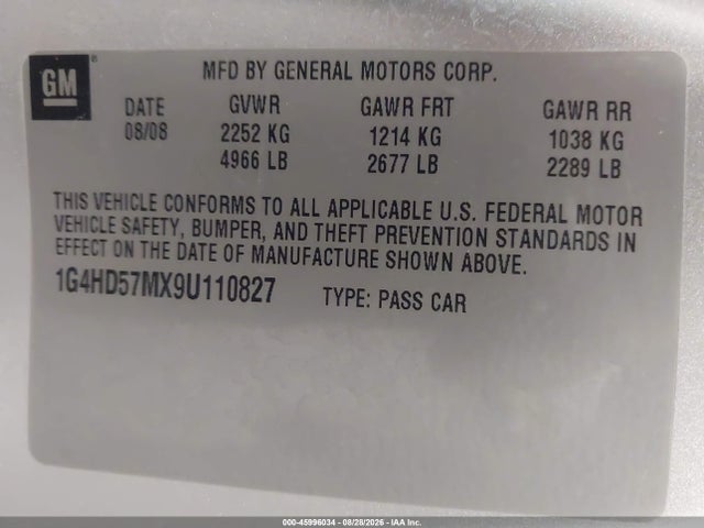 45996034 :رقم المزاد ، 1G4HD57MX9U110827 vin ، 2009 Buick Lucerne Cxl-4 مزاد بيع