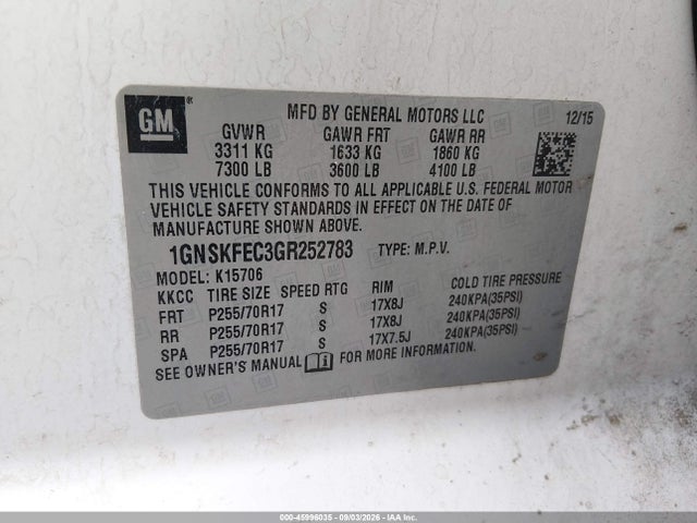 45996035 :رقم المزاد ، 1GNSKFEC3GR252783 vin ، 2016 Chevrolet Tahoe Commercial مزاد بيع