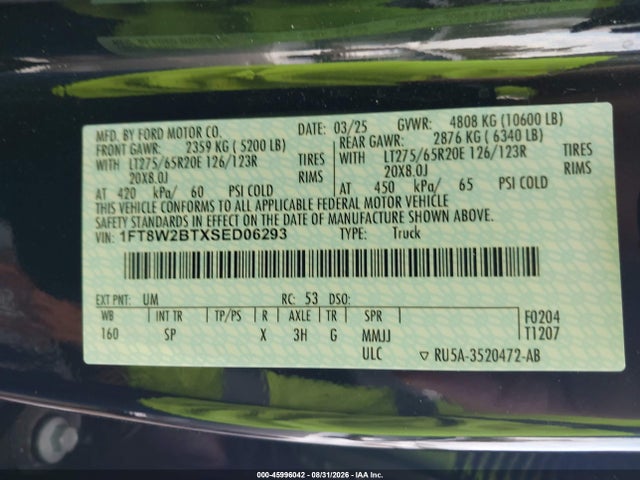 Aukcja sprzedaży 2025 Ford F-250 King Ranch, vin: 1FT8W2BTXSED06293, numer aukcji: 45996042