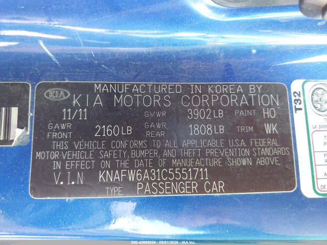 2012 Kia Forte Koup Sx მანქანა იყიდება აუქციონზე, vin: KNAFW6A31C5551711, აუქციონის ნომერი: 45996066