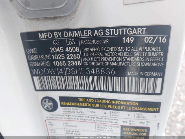 Продаж на аукціоні авто 2017 Mercedes-benz C 300, vin: WDDWJ4JB8HF348836, номер лоту: 45996081