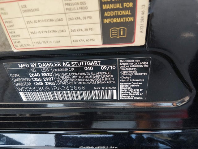 45996084 :رقم المزاد ، WDDNG8GB1BA363868 vin ، 2011 Mercedes-benz S 550 4matic مزاد بيع