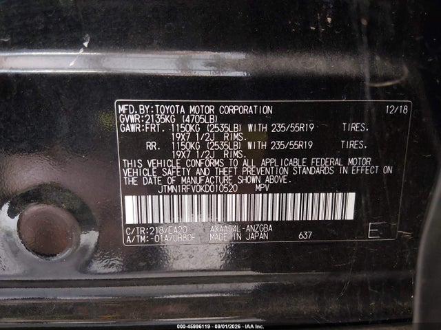 Toyota Rav4 Limited 2019 JTMN1RFV0KD010520 Image 9