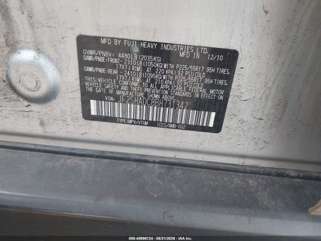 Aukcja sprzedaży 2011 Subaru Forester 2.5x Premium, vin: JF2SHADC8BH731342, numer aukcji: 45996124