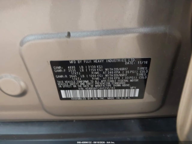 Продаж на аукціоні авто 2017 Subaru Outback 2.5i Premium, vin: 4S4BSAFC4H3295183, номер лоту: 45996132