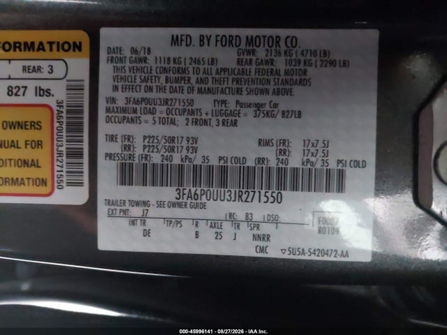 Продаж на аукціоні авто 2018 Ford Fusion Hybrid S, vin: 3FA6P0UU3JR271550, номер лоту: 45996141