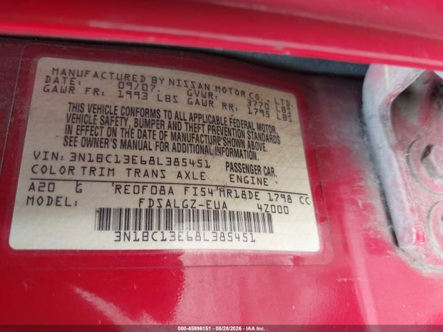 Продажа на аукционе авто 2008 Nissan Versa 1.8 Sl, vin: 3N1BC13E68L385451, номер лота: 45996151