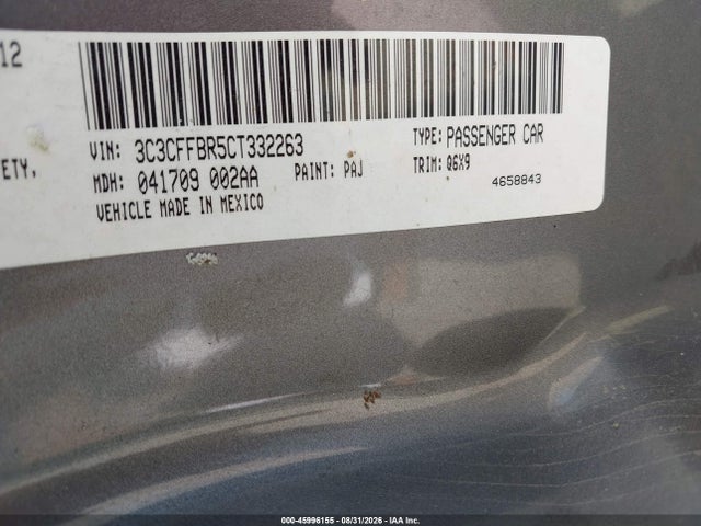 45996155 :رقم المزاد ، 3C3CFFBR5CT332263 vin ، 2012 Fiat 500 Sport مزاد بيع