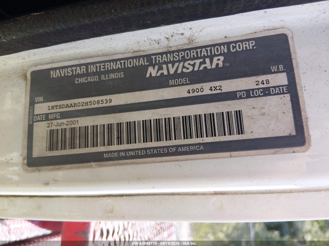 Auction sale of the 2002 International 4000 4900, vin: 1HTSDAAR02H508539, lot number: 45996170