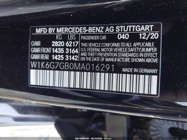 Aukcja sprzedaży 2021 Mercedes-benz S 580 4matic, vin: W1K6G7GB0MA016291, numer aukcji: 45996187