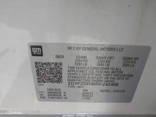 45996222 :رقم المزاد ، 1GYFZDR46RF242468 vin ، 2024 Cadillac Xt4 Awd Premium Luxury مزاد بيع