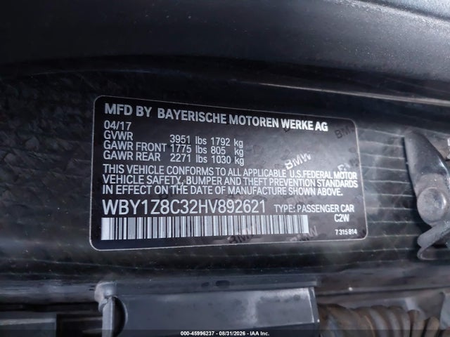Aukcja sprzedaży 2017 Bmw I3 94 Ah W/range Extender, vin: WBY1Z8C32HV892621, numer aukcji: 45996237