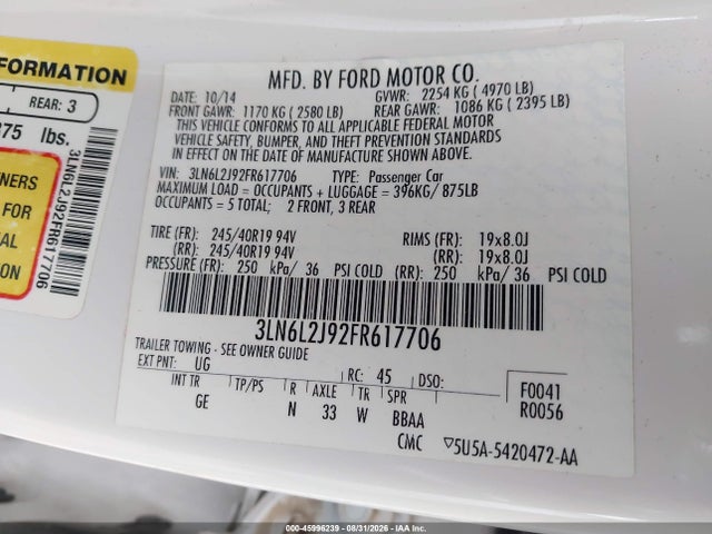 Lincoln MKZ 2015 3LN6L2J92FR617706 Image 9
