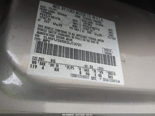 Aukcja sprzedaży 2002 Lincoln Navigator, vin: 5LMFU28R82LJ13721, numer aukcji: 45996240