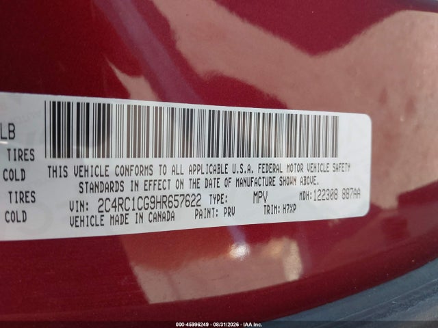 Aukcja sprzedaży 2017 Chrysler Pacifica Lx, vin: 2C4RC1CG9HR657622, numer aukcji: 45996249