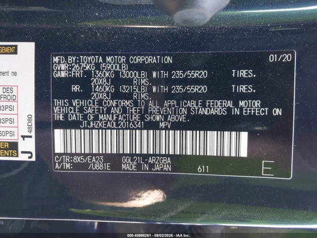 Продаж на аукціоні авто 2020 Lexus Rx 350l, vin: JTJHZKEA0L2016341, номер лоту: 45996261