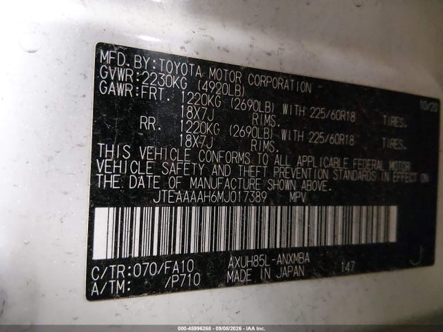 45996268 :رقم المزاد ، JTEAAAAH6MJ017389 vin ، 2021 Toyota Venza Le مزاد بيع