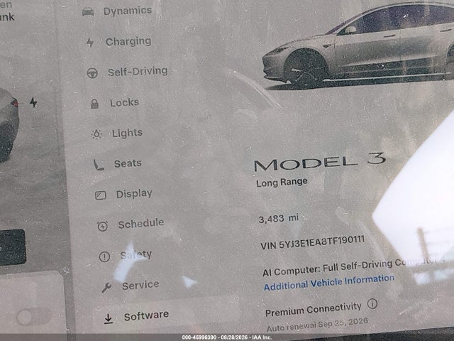 45996390 :رقم المزاد ، 5YJ3E1EA8TF190111 vin ، 2026 Tesla Model 3 Premium Rear-wheel Drive/rear-wheel Drive مزاد بيع