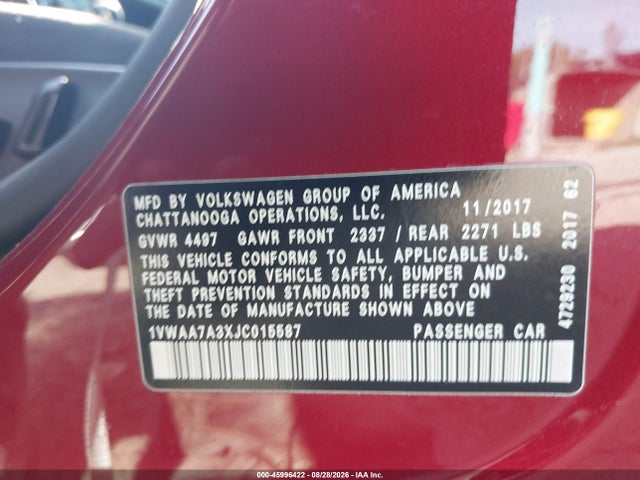 Продаж на аукціоні авто 2018 Volkswagen Passat 2.0t R-line/2.0t S, vin: 1VWAA7A3XJC015587, номер лоту: 45996422