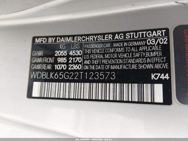 Продажа на аукционе авто 2002 Mercedes-benz Clk 320, vin: WDBLK65G22T123573, номер лота: 45996460