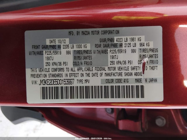 Продажа на аукционе авто 2013 Mazda Cx-5 Grand Touring, vin: JM3KE2DE5D0153997, номер лота: 45996469