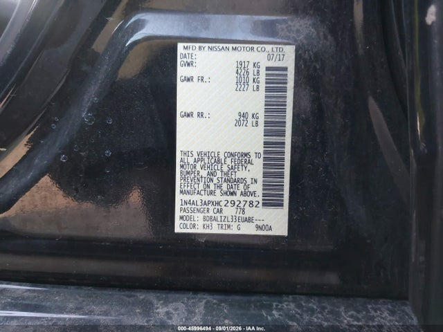 2017 Nissan Altima 2.5 Sv მანქანა იყიდება აუქციონზე, vin: 1N4AL3APXHC292782, აუქციონის ნომერი: 45996494