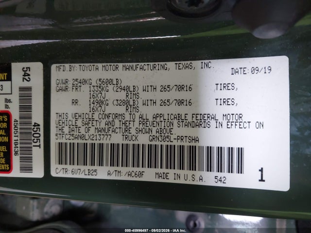 Продаж на аукціоні авто 2020 Toyota Tacoma Trd Pro, vin: 5TFCZ5AN0LX213777, номер лоту: 45996497