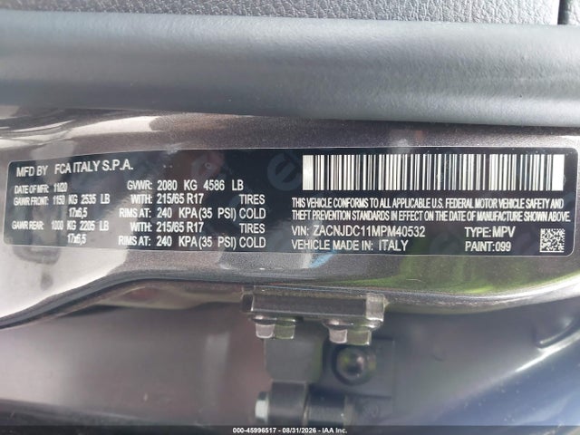 2021 Jeep Renegade Trailhawk 4x4 მანქანა იყიდება აუქციონზე, vin: ZACNJDC11MPM40532, აუქციონის ნომერი: 45996517