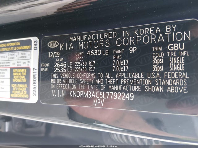 Продаж на аукціоні авто 2020 Kia Sportage Lx, vin: KNDPM3AC5L7792249, номер лоту: 45996549