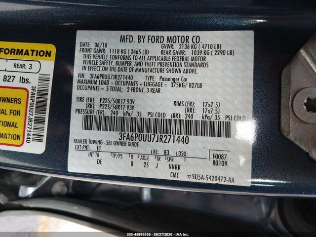 Ford Fusion Hybrid S 2018 3FA6P0UU7JR271440 Image 9