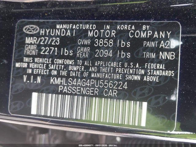 45996571 :رقم المزاد ، KMHLS4AG4PU556224 vin ، 2023 Hyundai Elantra Sel مزاد بيع