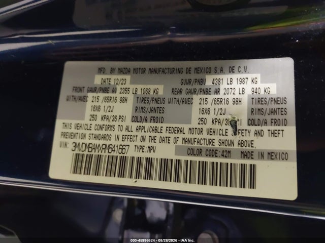 Aukcja sprzedaży 2024 Mazda Cx-30 2.5 S, vin: 3MVDMBAMXRM641667, numer aukcji: 45996624