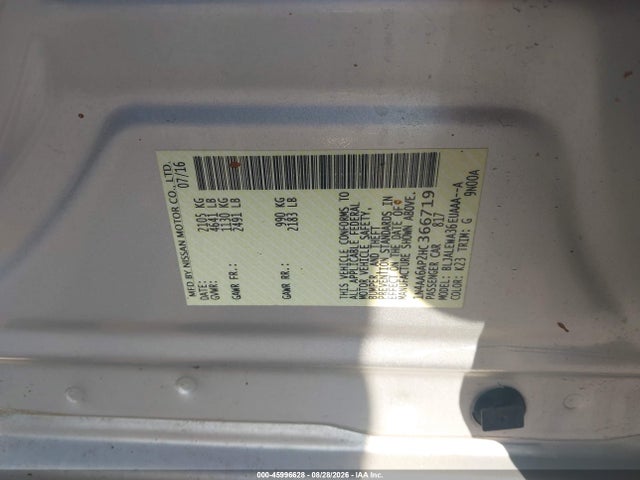 Продажа на аукционе авто 2017 Nissan Maxima 3.5 Sl, vin: 1N4AA6AP2HC366719, номер лота: 45996628