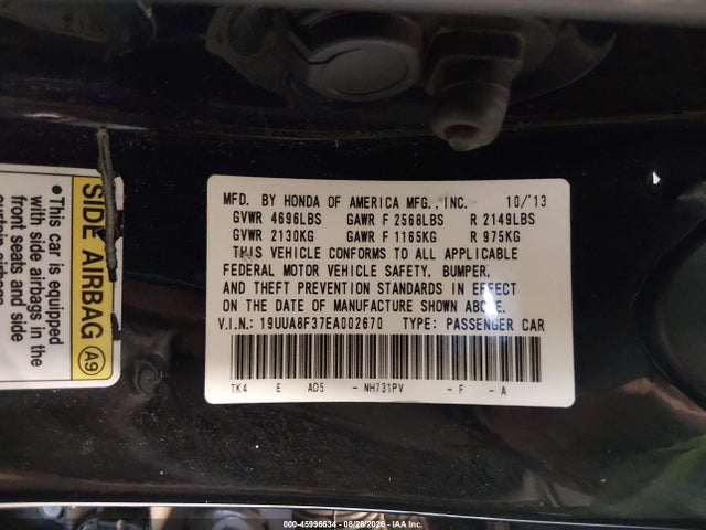 2014 Acura Tl 3.5 Special Edition მანქანა იყიდება აუქციონზე, vin: 19UUA8F37EA002670, აუქციონის ნომერი: 45996634