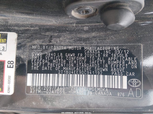 Продаж на аукціоні авто 2013 Toyota Corolla L, vin: 2T1BU4EE9DC941192, номер лоту: 45996639
