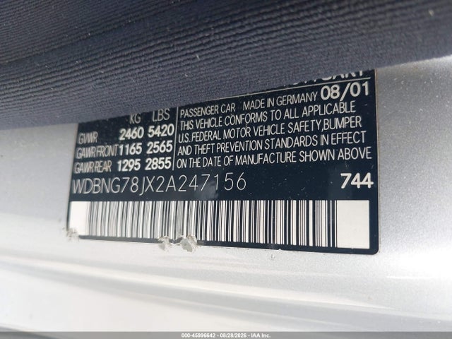 Продажа на аукционе авто 2002 Mercedes-benz S 600, vin: WDBNG78JX2A247156, номер лота: 45996642