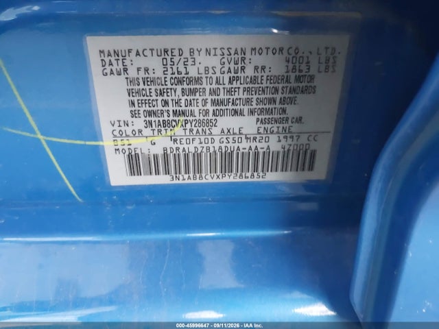 45996647 :رقم المزاد ، 3N1AB8CVXPY286852 vin ، 2023 Nissan Sentra Sv Xtronic Cvt مزاد بيع