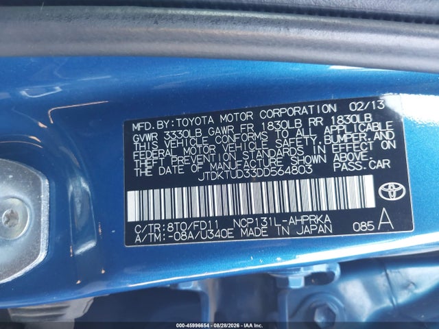 Продажа на аукционе авто 2013 Toyota Yaris Se, vin: JTDKTUD33DD564803, номер лота: 45996654