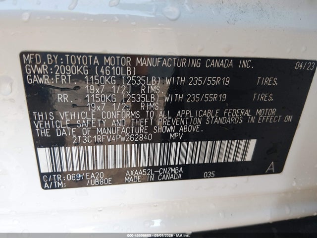 45996689 :رقم المزاد ، 2T3C1RFV4PW262840 vin ، 2023 Toyota Rav4 Xle Premium مزاد بيع