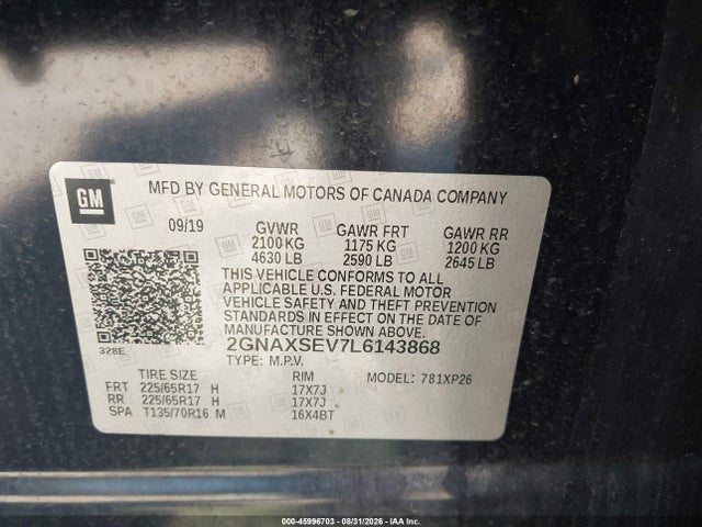 Продажа на аукционе авто 2020 Chevrolet Equinox Awd Ls, vin: 2GNAXSEV7L6143868, номер лота: 45996703