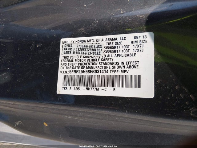 Продажа на аукционе авто 2014 Honda Odyssey Ex-l, vin: 5FNRL5H68EB031414, номер лота: 45996708