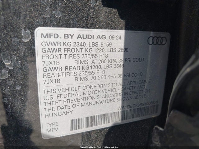 Продажа на аукционе авто 2025 Audi Q3 Premium 45 Tfsi S Line Quattro Tiptronic, vin: WA1DECF36S1006639, номер лота: 45996743