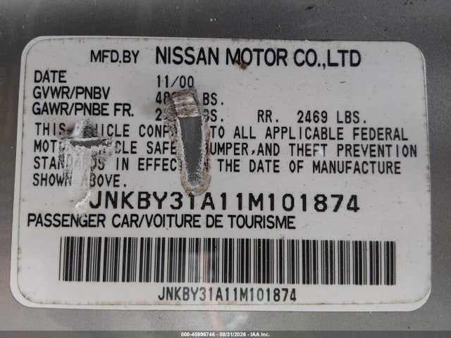 2001 Infiniti Q45 Touring მანქანა იყიდება აუქციონზე, vin: JNKBY31A11M101874, აუქციონის ნომერი: 45996746