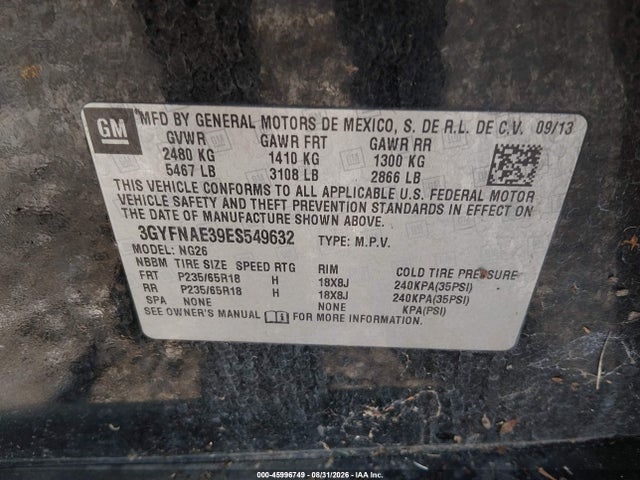 2014 Cadillac Srx Standard მანქანა იყიდება აუქციონზე, vin: 3GYFNAE39ES549632, აუქციონის ნომერი: 45996749
