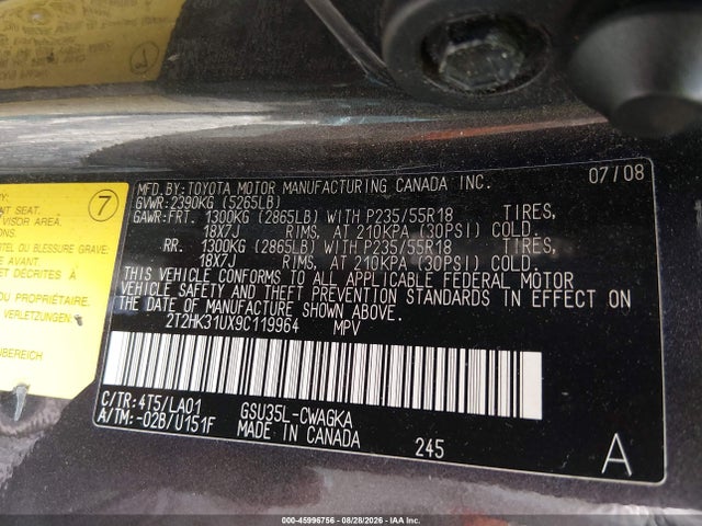 Aukcja sprzedaży 2009 Lexus Rx 350, vin: 2T2HK31UX9C119964, numer aukcji: 45996756